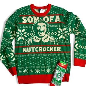 NEW Elf “Son of a Nutcracker” Green Red Holiday Sweater + Bonus Matching Socks